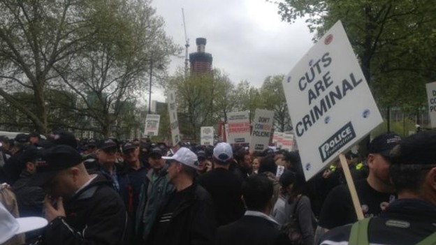 North bank of the Thames in central London now filling up with police from across England and Wales