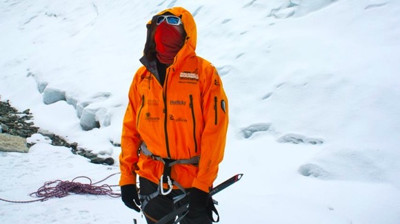 Karl Hinett looking at an ice wall on his Everest expedition