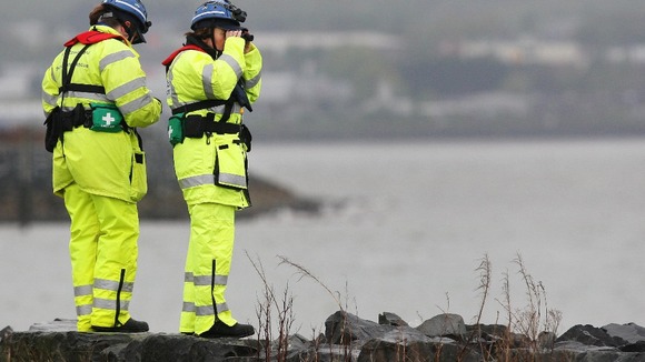 HM Coastgurd search the coast of Belfast Lough, after a baby is believed to have fallen from a ferry