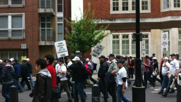 Off duty police officers marching through London