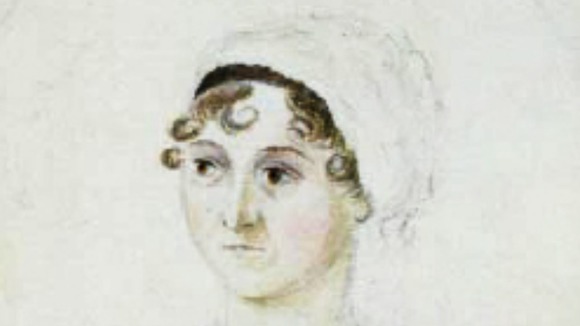 The original sketch of Austen by her sister Cassandra - complete with authentic Georgian costume.