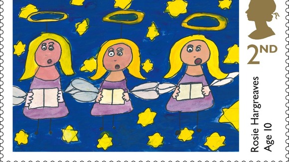 The second class stamp with angels singing.