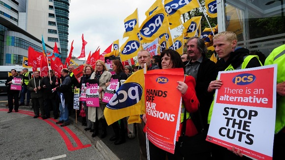 Unite and PCS union members outside University Hospital Birmingham, Edgbaston