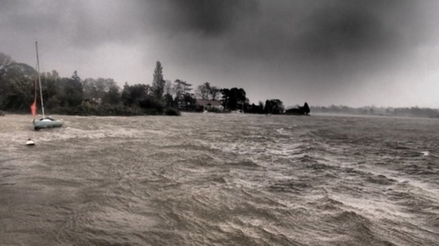 This picture, taken at Suffolk's Oulton Broad, shows the power of the storm.