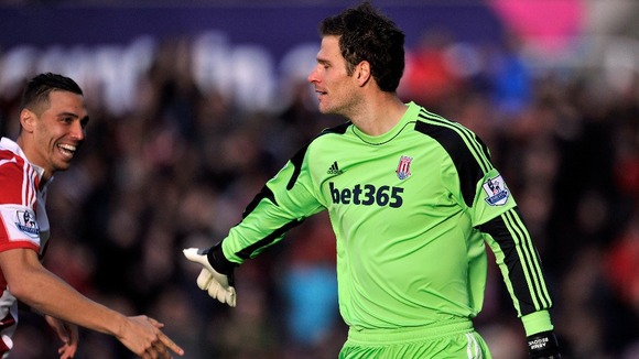 Goalkeeper Asmir Begovic celebrates after scoring in yesterday's match