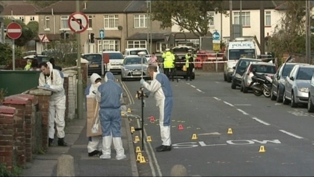 Forensic team at the scene in Gosport where two teenage girls were killed.