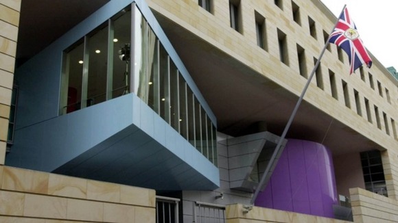 The British Embassy in Berlin reportedly has a 'top-secret' spy post on the top of the building.