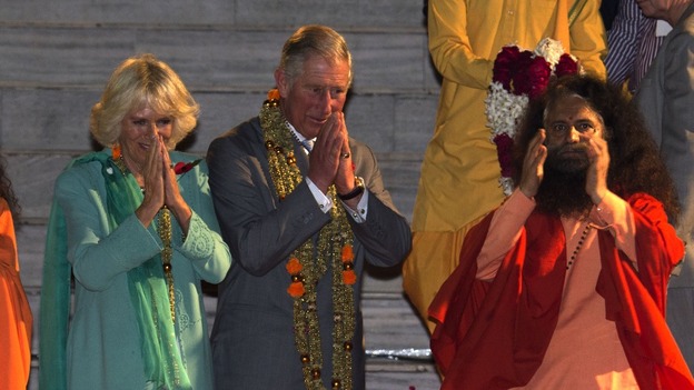 The Prince and Duchess on the banks of the Ganges.