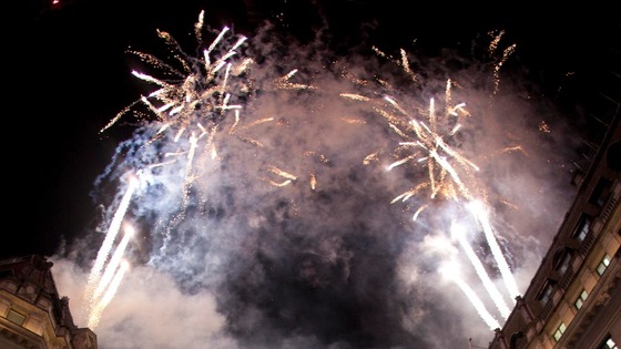 Christmas blast off: Fireworks mark the switching on of the Regent Street lights tonight.