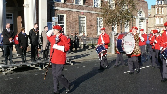 Colchester Scout Band parading through Clacton