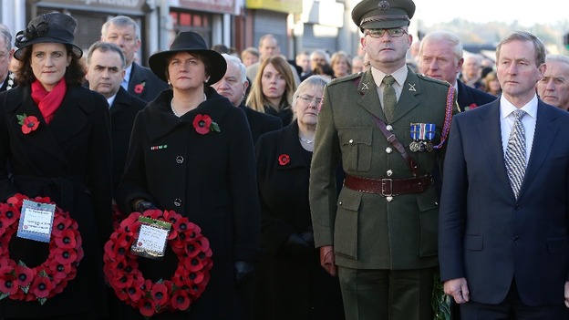 N Ireland Secretary of State Theresa Villiers (left), Executive Minister Arlene Foster (second left) and Taoiseach Enda Kenny (right).