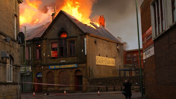 Flames spread through Stanley building