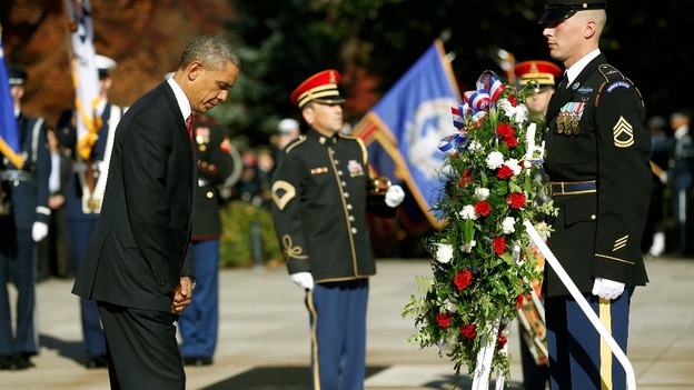 US President Barack Obama laid a wreath at the Tomb of the Unknowns.