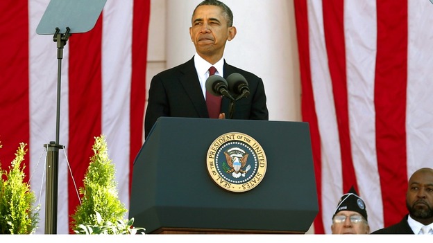 US President Barack Obama speaking at the Arlington National Cemetery in Washington.