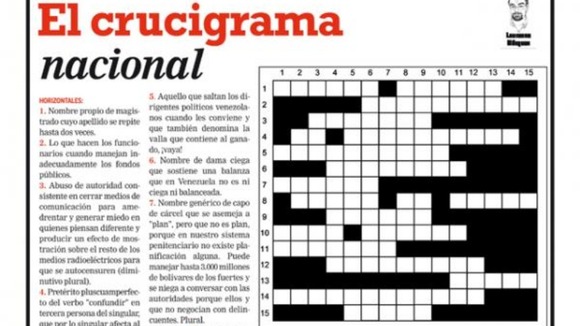 Pro-opposition newspaper Tal Cual lampooned the Chavez government in a front-page crossword