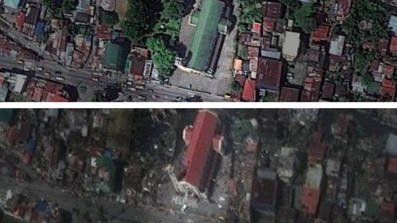 The Church before (top) and after Friday's typhoon