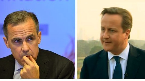 Bank of England governor Mark Carney (L) and Prime Minister David Cameron