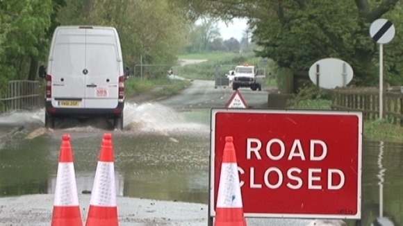 Flood water in the Midlands after heavy April rain