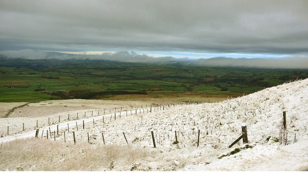 Snow-covered fields near Hartside on the Cumbria border last week