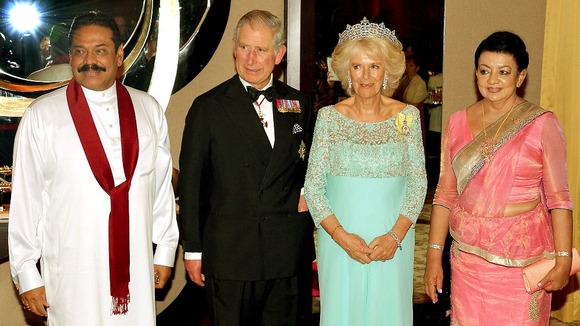 (L-R) President Mahinda Rajapaksa, the Prince of Wales, Duchess of Cornwall and First Lady Shiranthi