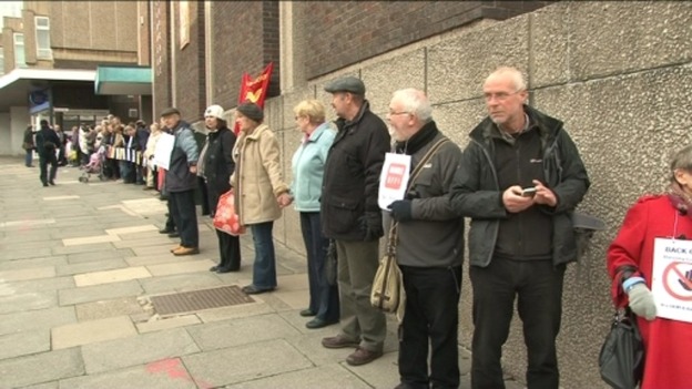 A human chain of campaigners stretched all the way around Barnsley library