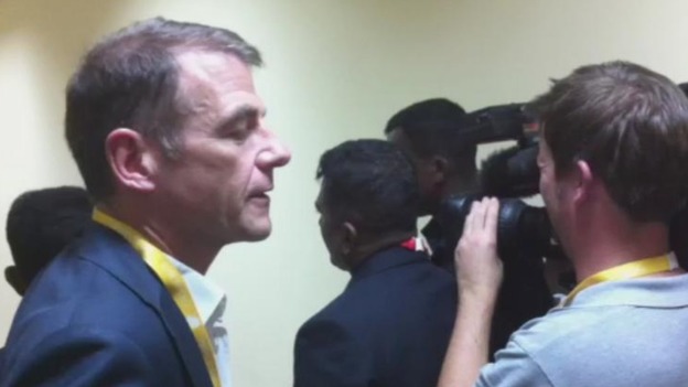 ITV correspondent Bill Neely was among the accredited journalists barred from entering today's conference with the Sri Lankan president.
