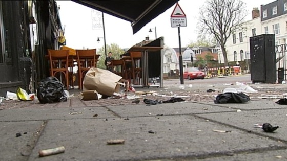 The mess on Clapham High Street 24 hours after it had been cleaned.