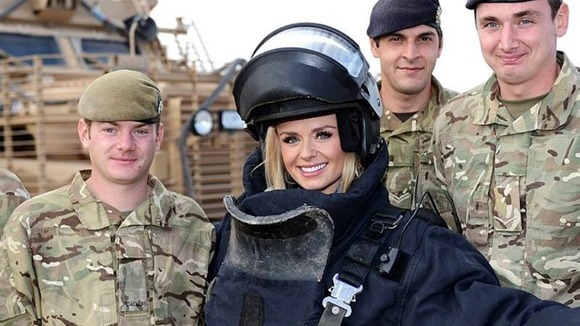 Katherine Jenkins meets the troops before her performance.