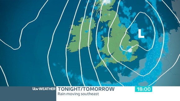 TUESDAY NIGHT - Rain will spread southeastwards overnight