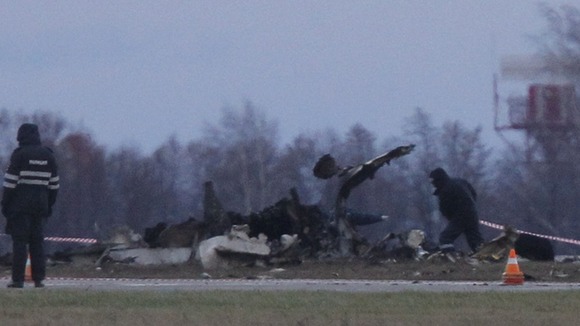 The crash site at Kazan airport in Russia.