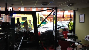 A bakery in Gorleston was given quite a shock this morning when a taxi crashed through its front window.