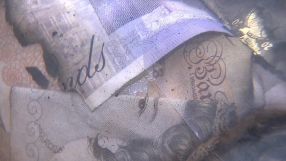 Some of the bank notes found in the river