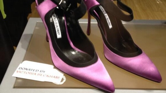 A pair of Manolo Blahnik's donated by Victoria Beckham.