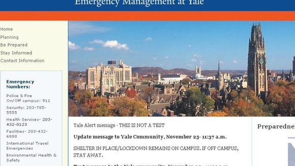 Yale University's website has warned staff and students to 'shelter in place'.