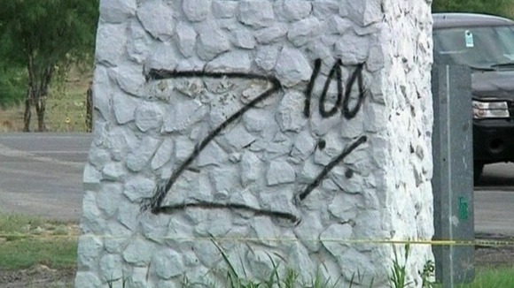 Graffiti at the scene possibly left by the gang responsible