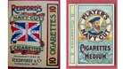 A Redford's packet from 1910, left, and a Players packet from the 1920s.