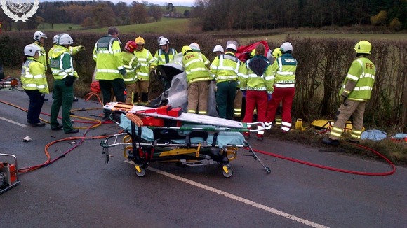 The scene of the crash on the Shropshire-Wales border today