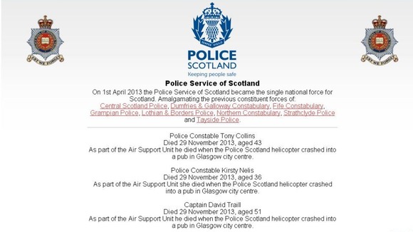 The first three names on the Police Scotland Roll of Honour