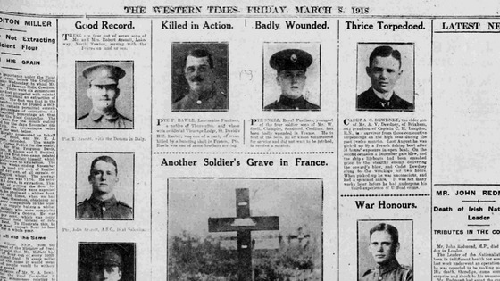 Photos and poems of heartfelt prose, published in local newspapers during World War I.