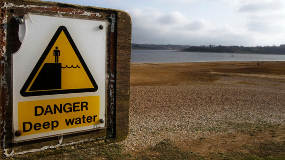 A warning sign seen at Bewl Reservoir in south-east England