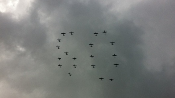 Aircraft flying in 60 formation