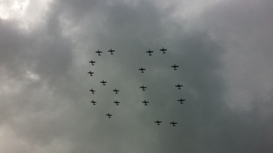 Aircraft flying in 60 formation