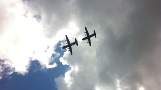 Two planes flying over Mona Airfield