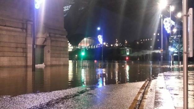 Flooding on Newcastle quayside.