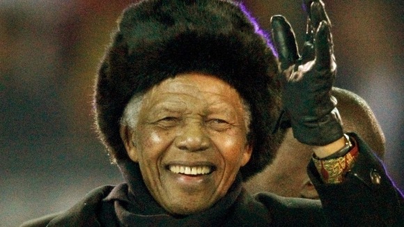 Mandela waves to the crowd at Soccer City stadium during the closing ceremony for the 2010 World Cup in Johannesburg.