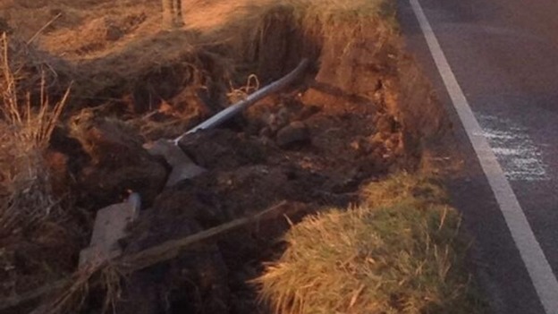 Debris at the side of the A1077