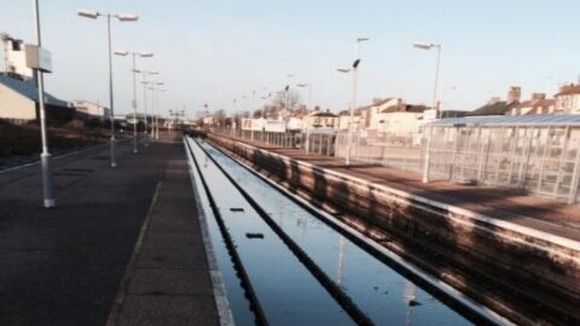Flooded tracks at Lowestoft