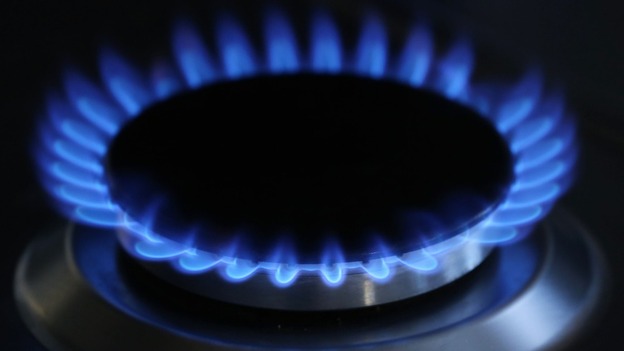 Stock picture of a gas hob lit.