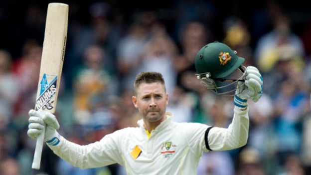 Australian skipper Michael Clarke celebrates his brilliant century.