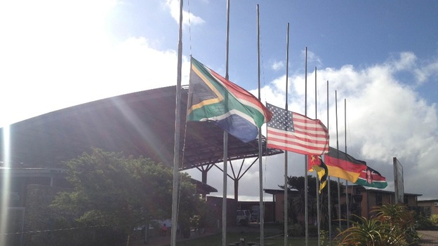 Flags fly at half mast at the Nelson Mandela Museum his hometown of Qunu.
